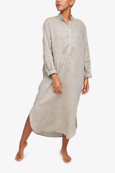 Ankle Length Sleep Shirt Brown Linen
