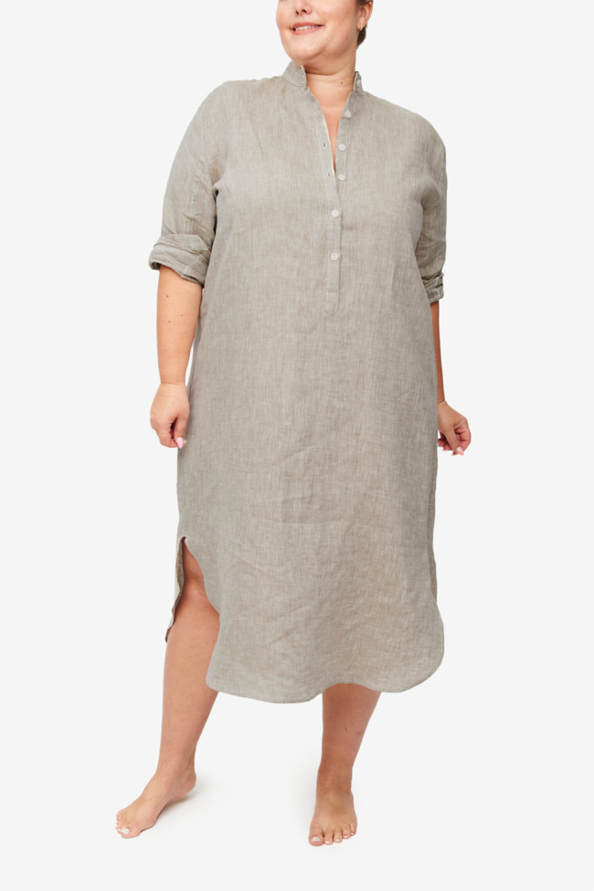 Ankle Length Sleep Shirt Brown Linen