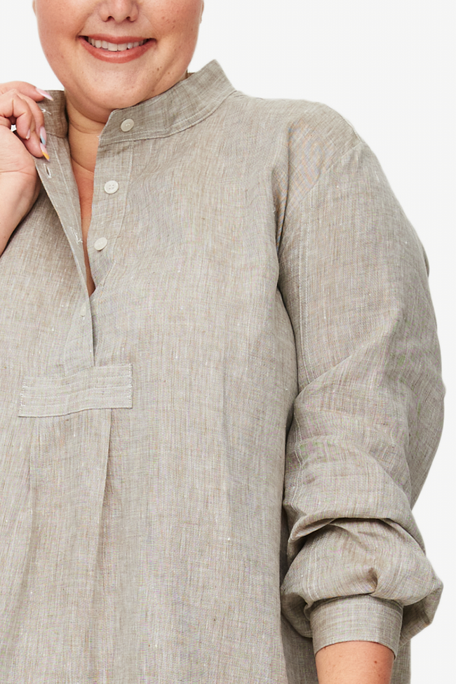 Long Sleep Shirt Brown Linen PLUS
