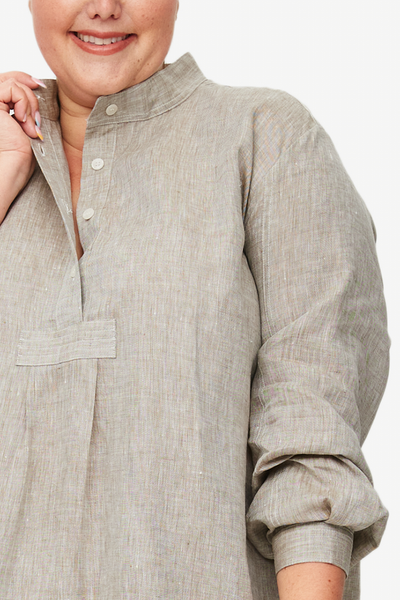 Long Sleep Shirt Brown Linen PLUS