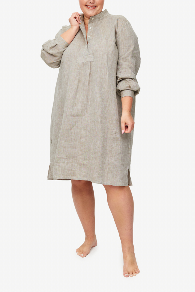 Long Sleep Shirt Brown Linen PLUS