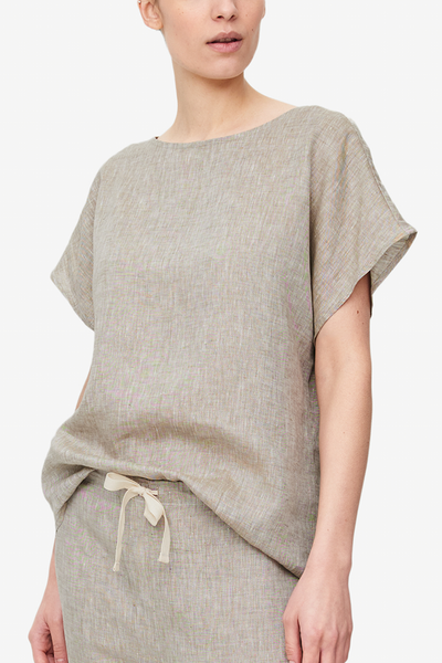 Set - Woven T-Shirt and Lounge Pant Brown Linen
