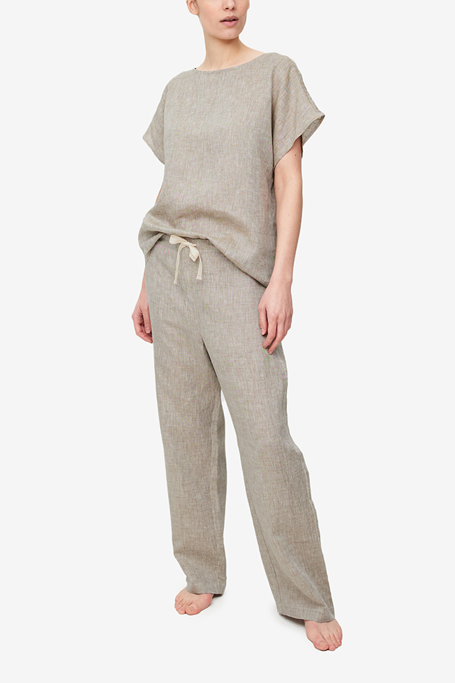 Set - Woven T-Shirt and Lounge Pant Brown Linen