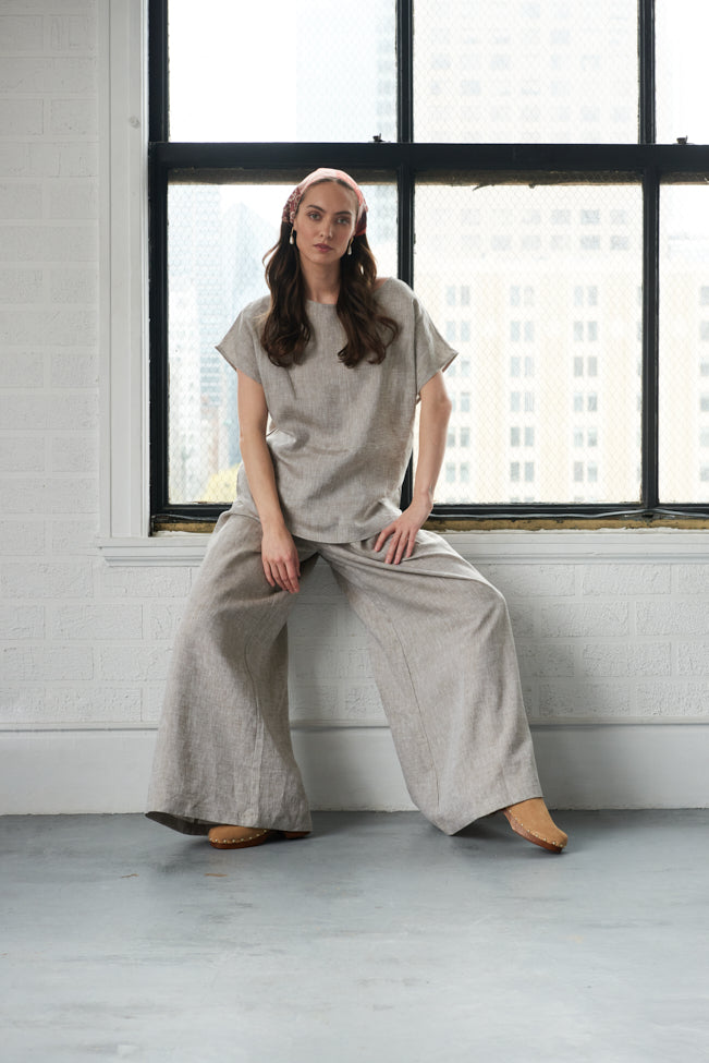 Woven T-Shirt Brown Linen
