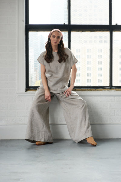 Woven T-Shirt Brown Linen