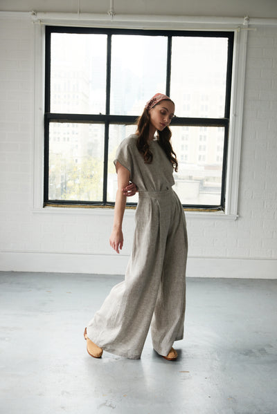 Woven T-Shirt Brown Linen
