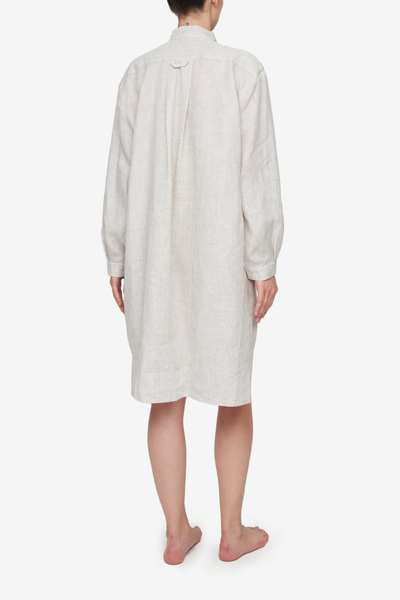 Long Sleep Shirt Brown Pinstripe Linen
