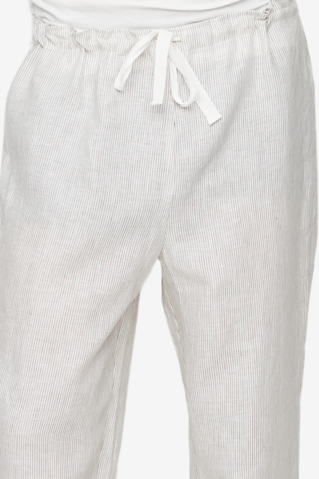 Men's Lounge Pant Brown Pinstripe Linen