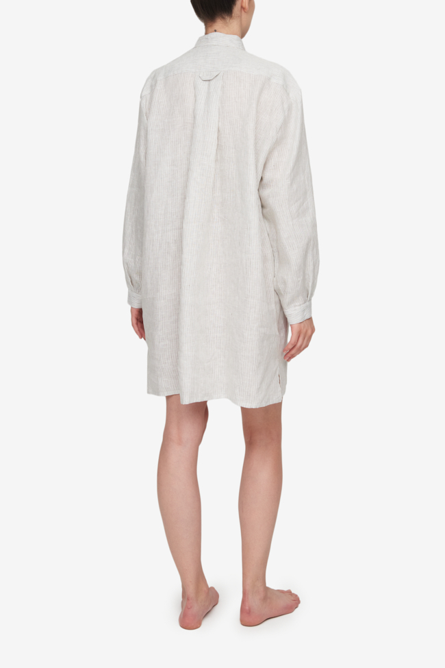Short Sleep Shirt Brown Pinstripe Linen