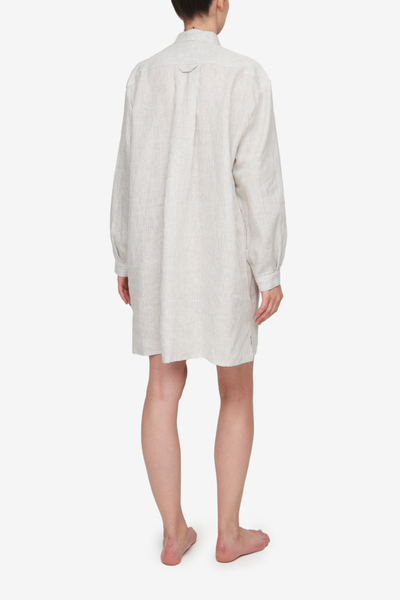 Short Sleep Shirt Brown Pinstripe Linen