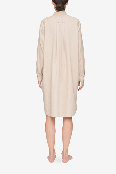 back view classic long sleep shirt beige camel twill cotton by the Sleep Shirt