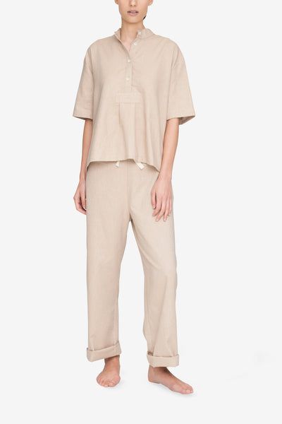 Short Sleeve Cropped Sleep Shirt Camel Twill