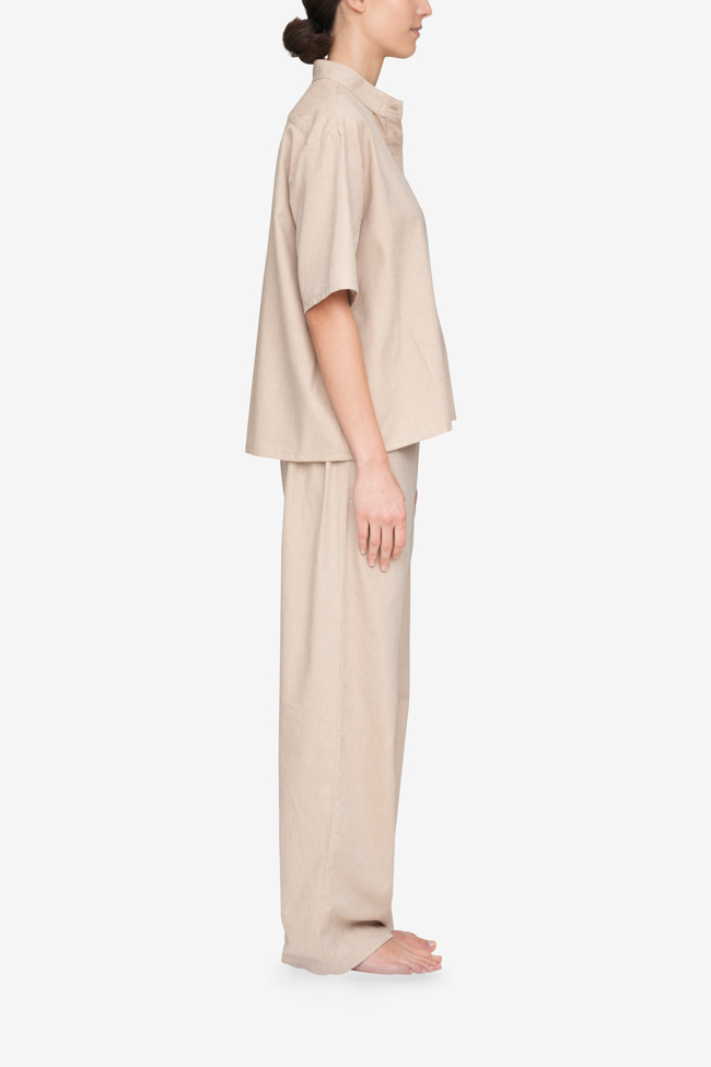 Short Sleeve Cropped Sleep Shirt Camel Twill