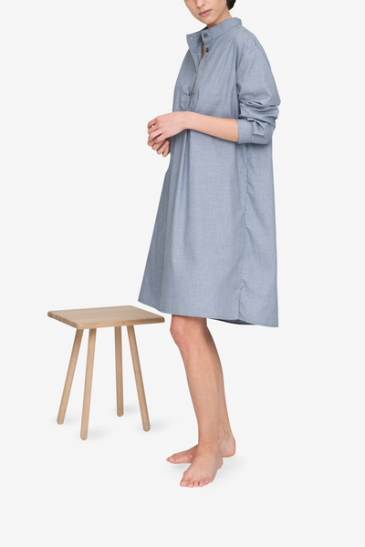 front view classic long sleep shirt blue check cashmere cotton blend by the Sleep Shirt