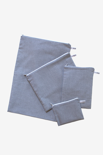 Charcoal Chambray Pouches - Set of 4