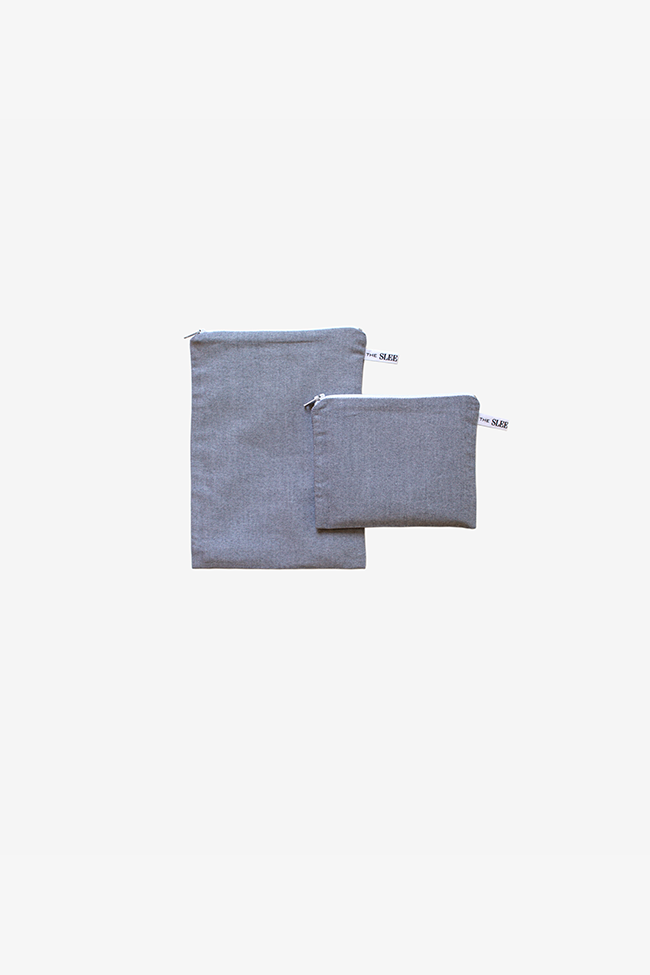 Charcoal Chambray Pouches - Small Set of 2