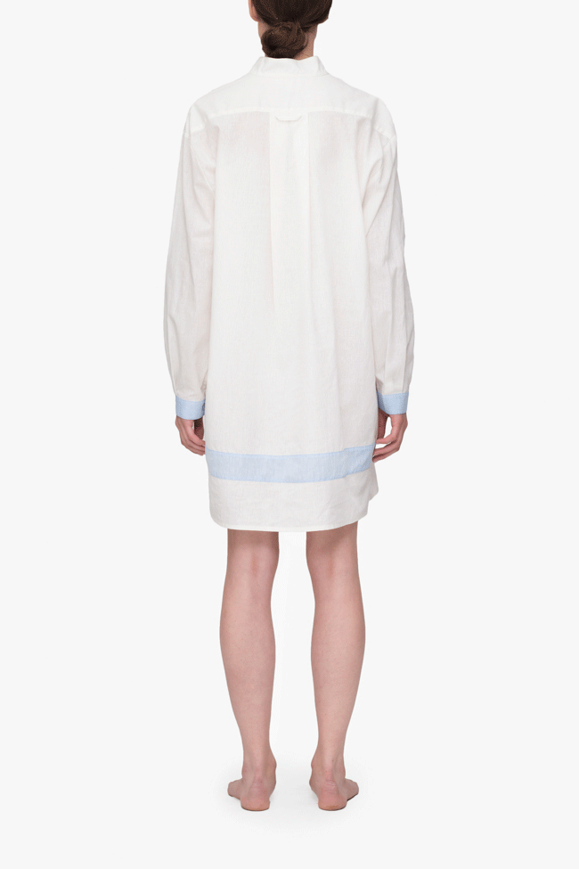 Short Sleep Shirt Cream with Blue Linen Blend Contrast