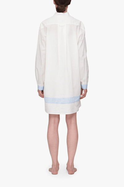 Short Sleep Shirt Cream with Blue Linen Blend Contrast