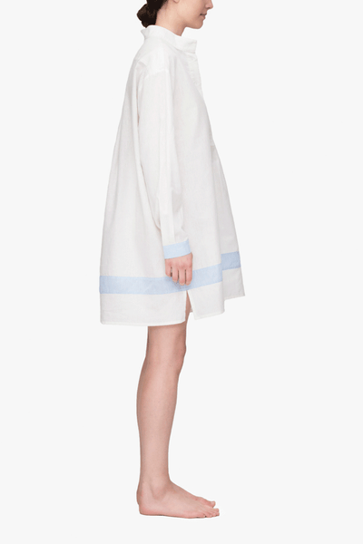 Short Sleep Shirt Cream with Blue Linen Blend Contrast