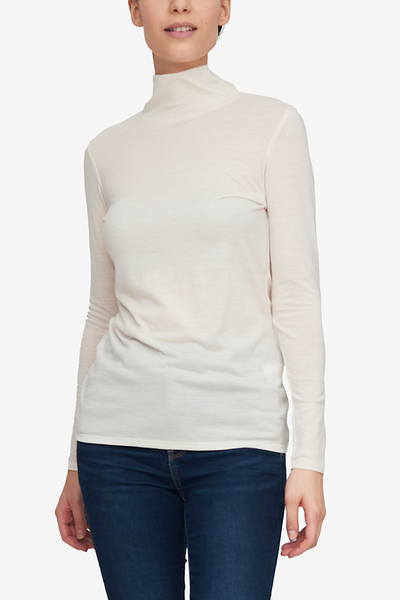 Long Sleeve Turtleneck T-Shirt Cream Merino Wool Jersey