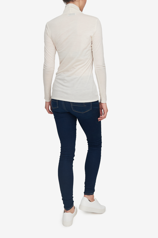 Long Sleeve Turtleneck T-Shirt Cream Merino Wool Jersey