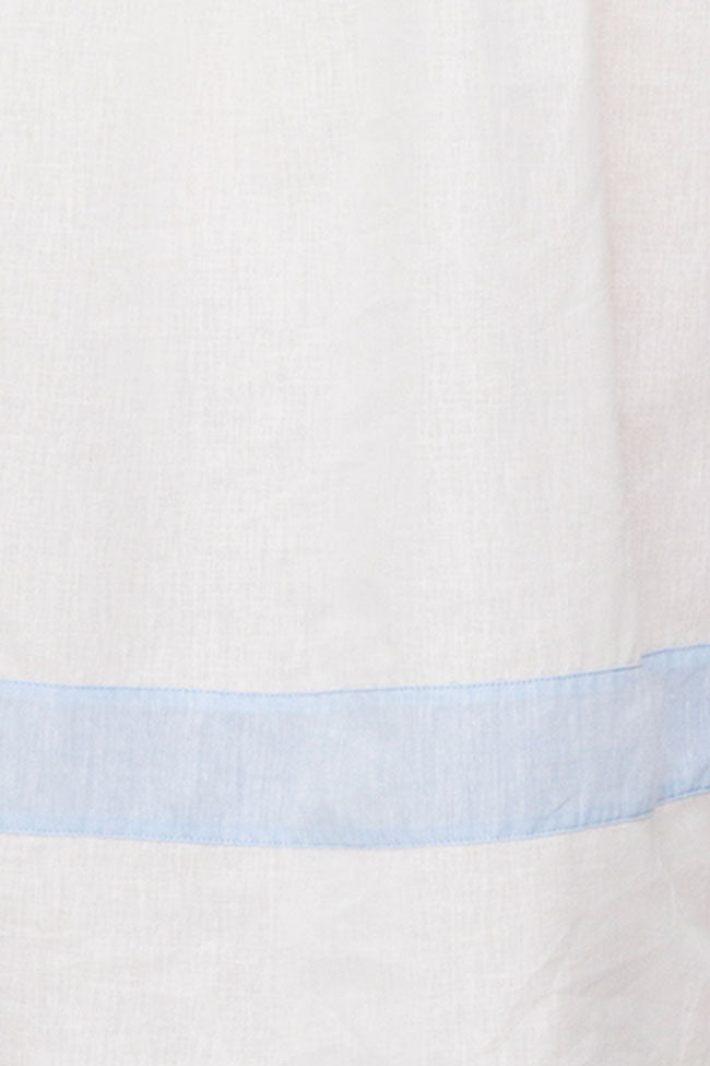 Short Sleep Shirt Cream with Blue Linen Blend Contrast