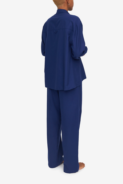 Set - Long Sleeve Shirt and Lounge Pant Dark Blue Flannel