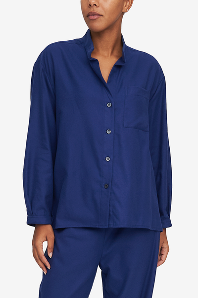 Set - Long Sleeve Shirt and Lounge Pant Dark Blue Flannel