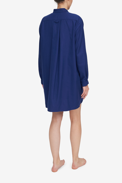 Short Sleep Shirt Dark Blue Flannel