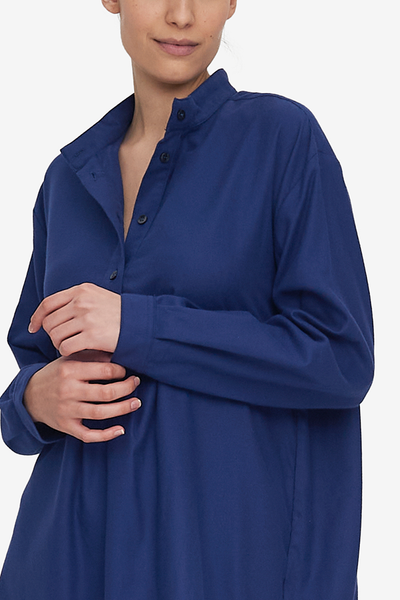 Short Sleep Shirt Dark Blue Flannel