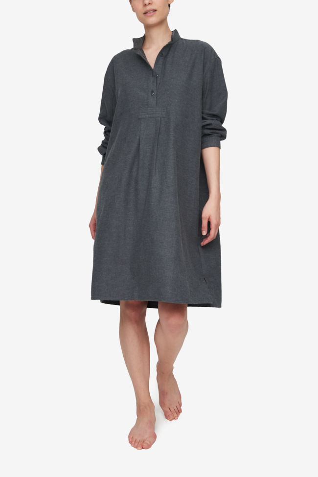 Long Sleep Shirt Dark Grey Brushed Cotton