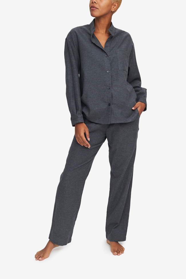 Set - Long Sleeve Shirt and Slash Pocket Pant Dark Grey Brushed Cotton