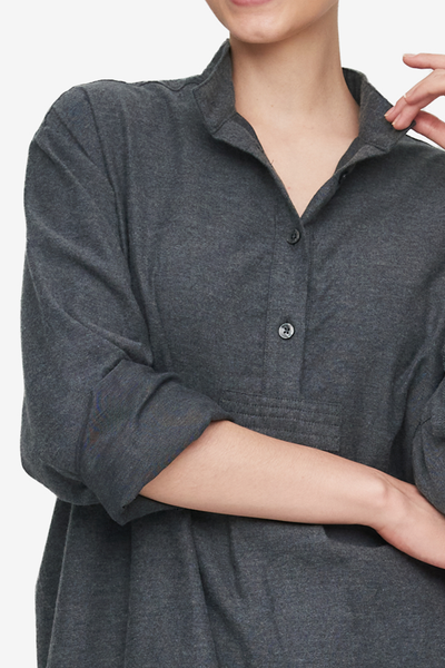 Short Sleep Shirt Dark Grey Brushed Cotton