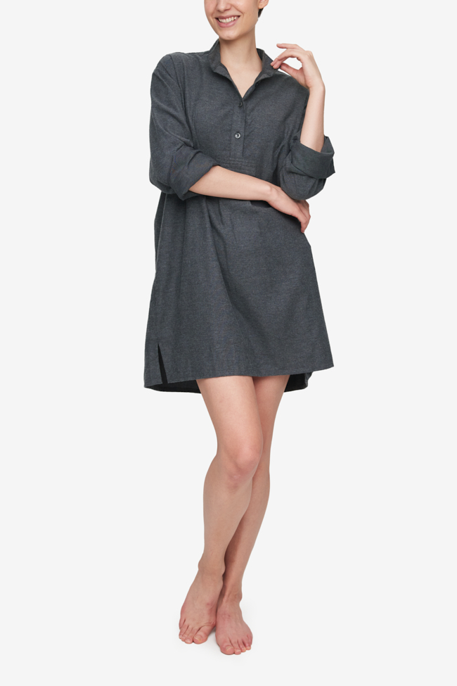 Short Sleep Shirt Dark Grey Brushed Cotton