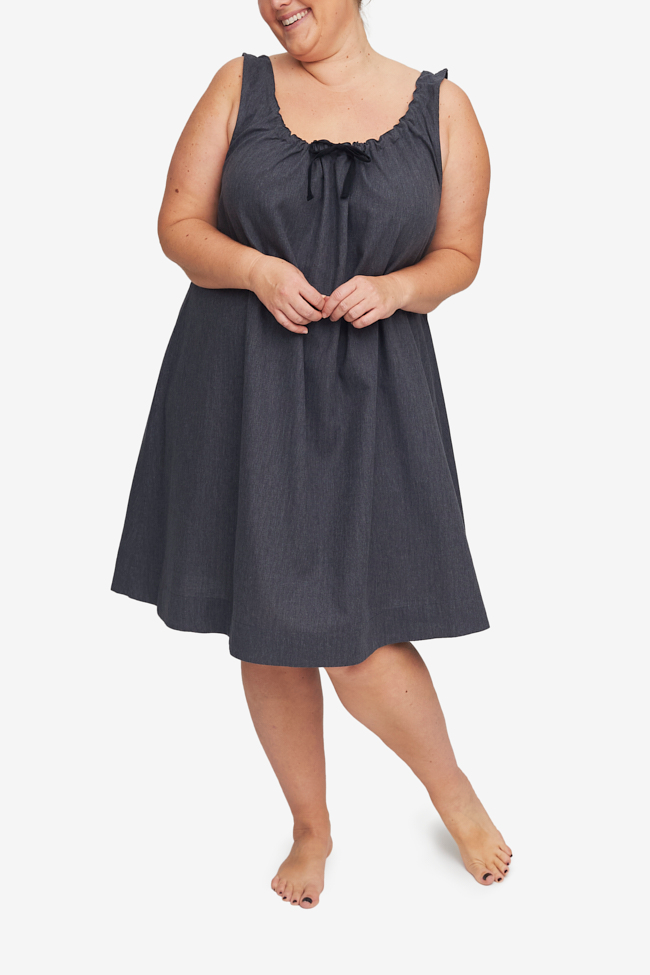 Sleeveless Nightie Dark Grey Herringbone PLUS