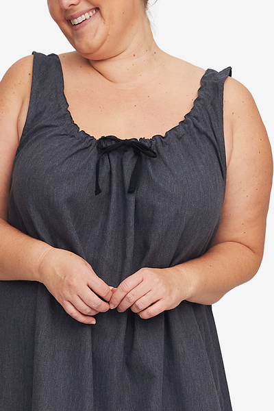 Sleeveless Nightie Dark Grey Herringbone PLUS