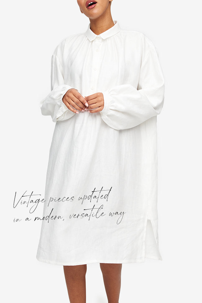 Martine Nightshirt White Weighted Linen