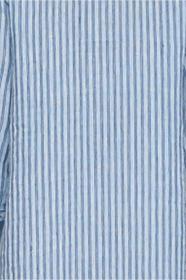 Short Sleep Shirt Double Blue Stripe Linen
