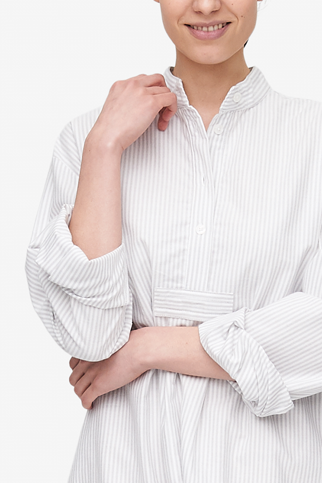 Long Sleep Shirt Dove Grey Stripe Flannel