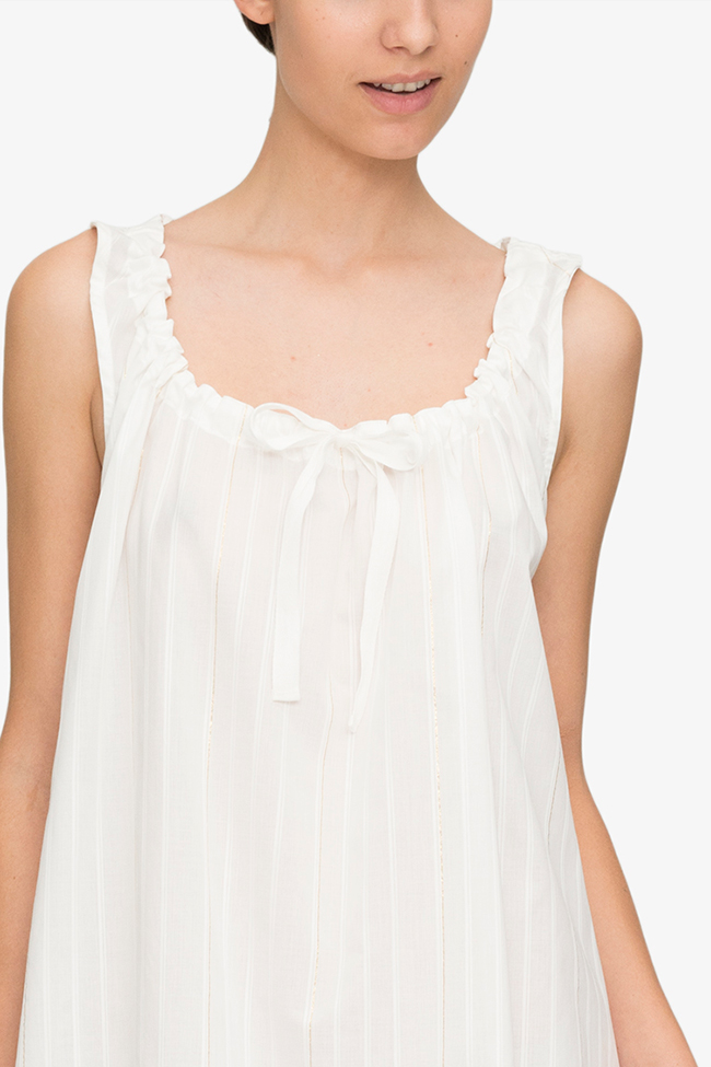 front cropped view sleeveless adjustable neckline nightie nightgown gold stripe cotton by the Sleep Shirt