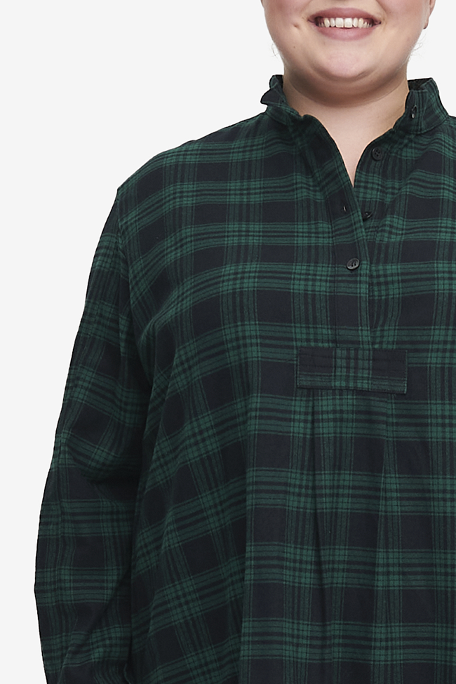 Long Sleep Shirt Green Check Flannel PLUS