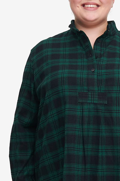 Long Sleep Shirt Green Check Flannel PLUS