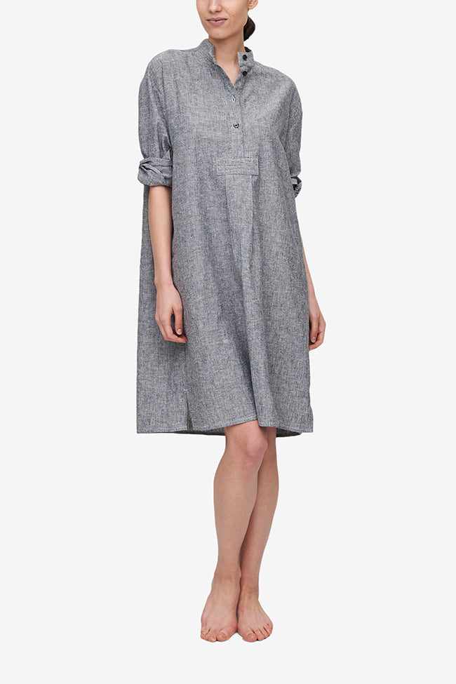 Long Sleep Shirt Grey Chambray Linen
