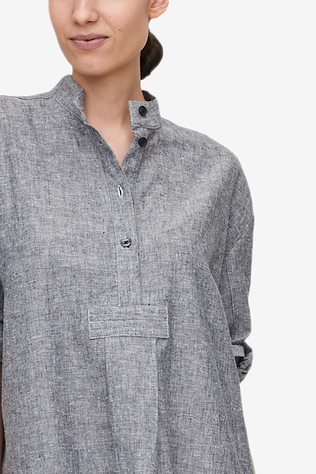 Long Sleep Shirt Grey Chambray Linen