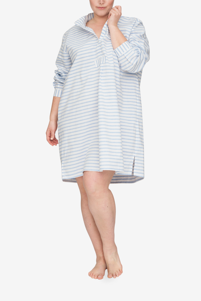 front view plus size classic short sleep shirt harajuku stripe cotton linen blend by the Sleep Shirt