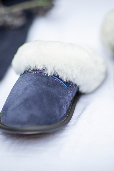 Sheepskin and Suede Slip On Slipper Navy
