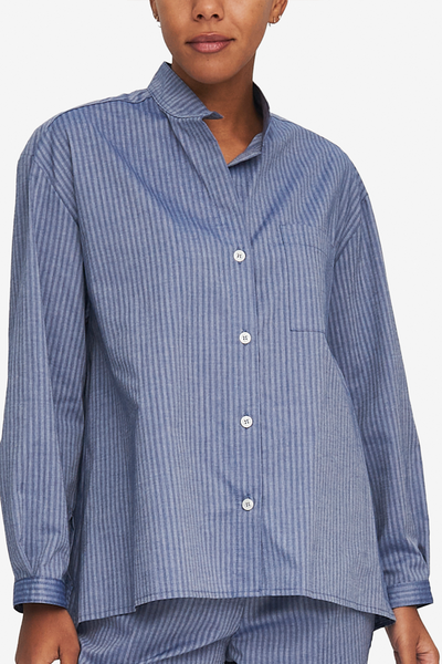 Long Sleeve Shirt Indigo Tonal Stripe