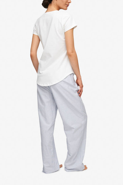 Short Sleeve V Neck T-Shirt White Stretch Jersey
