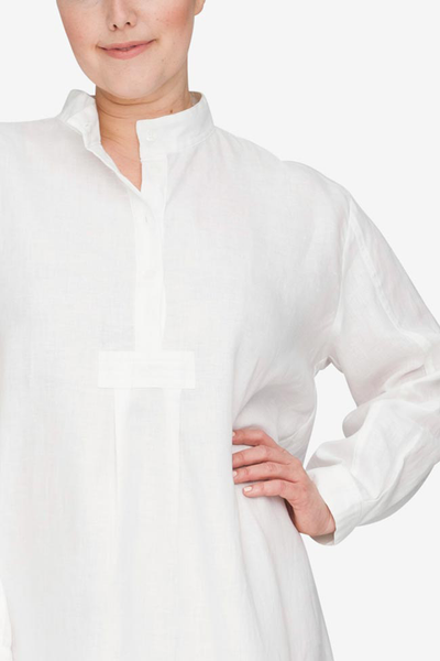front cropped view Plus size classic long sleep shirt white linen by the Sleep Shirt