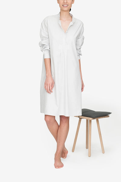 front view classic long sleep shirt grey white stripe cotton by the Sleep Shirt